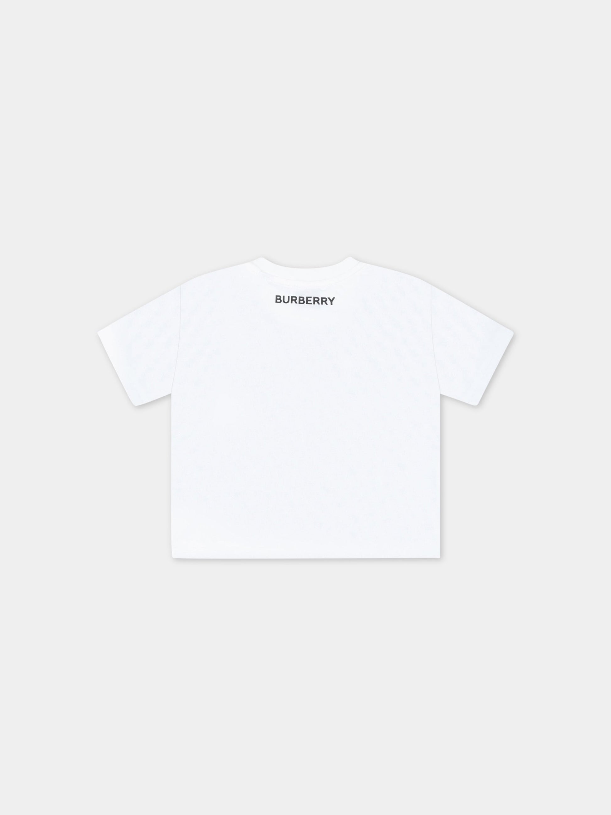 T-shirt bianca per neonati con check vintage e logo nero,Burberry Kids,8064810