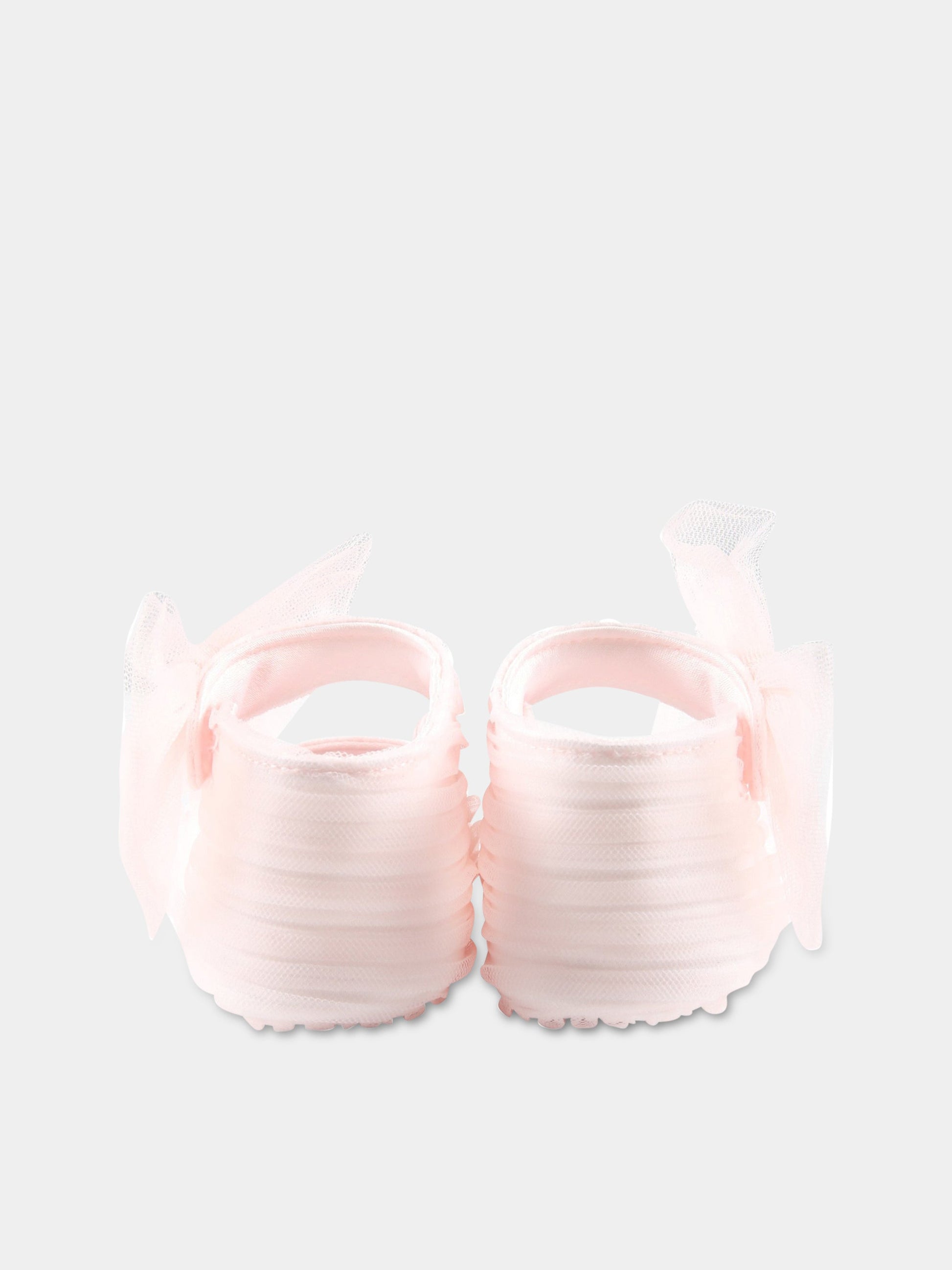 Ballerine rosa da culla per neonata con fiocco in tulle,Monnalisa,73A006 1361 0091