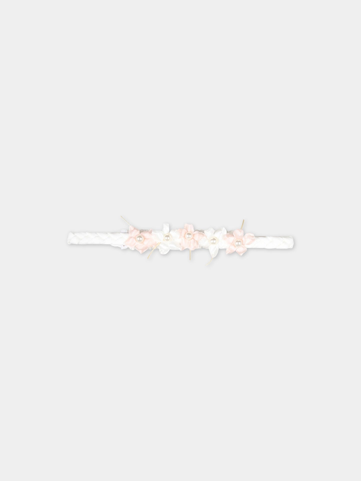 Cerchietto bianco per bambina con fiori rosa e bianchi,Monnalisa,73A005 1201 0001