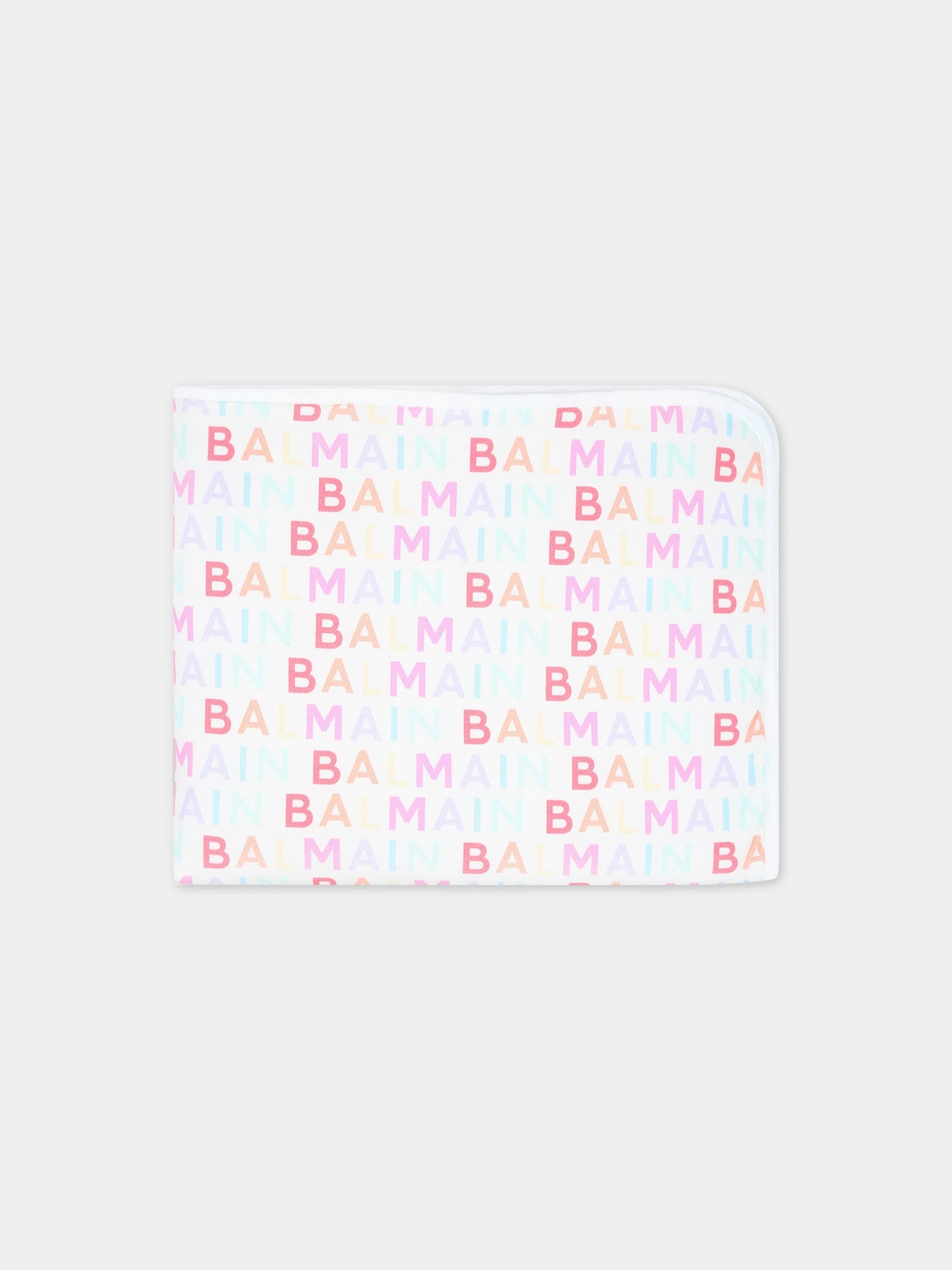 Coperta bianca per neonata con logo multicolor,Balmain Kids,BS0510-Z0057 999