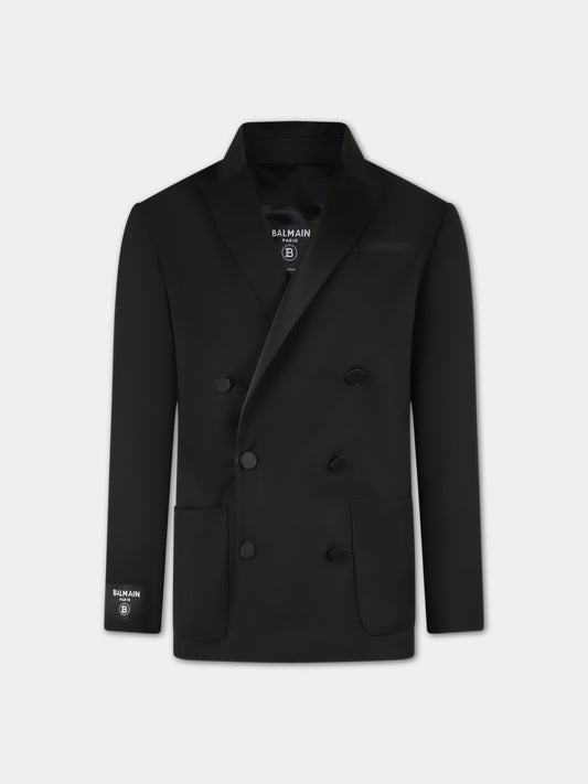 Giacca nera per bambini con patch logato,Balmain Kids,BS2P44 I0089 930