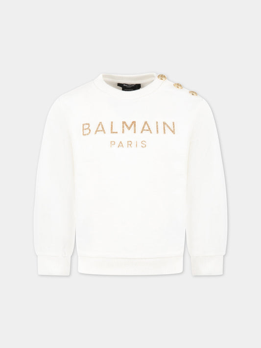 Felpa bianca per bambina con logo dorato,Balmain Kids,BS4A00 Z0001 102
