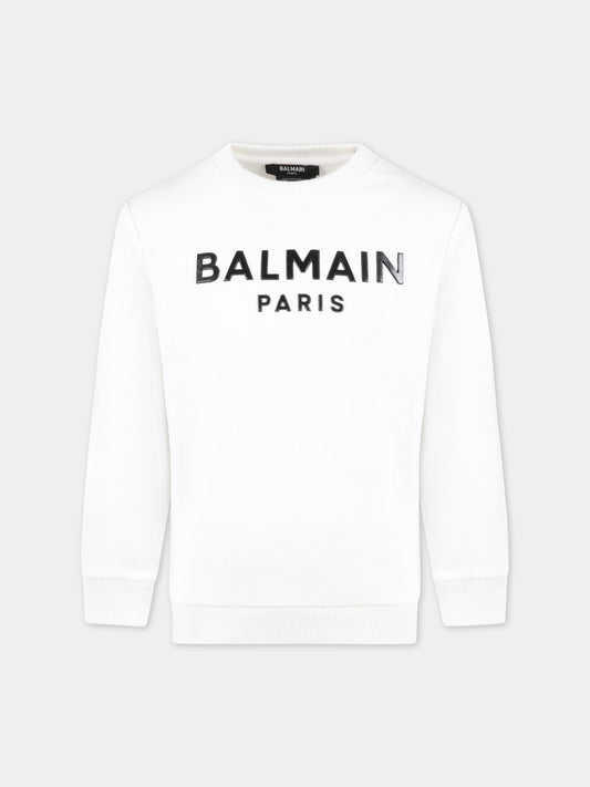 Felpa bianca per bambini con logo nero,Balmain Kids,BS4P80 Z0001 100NE