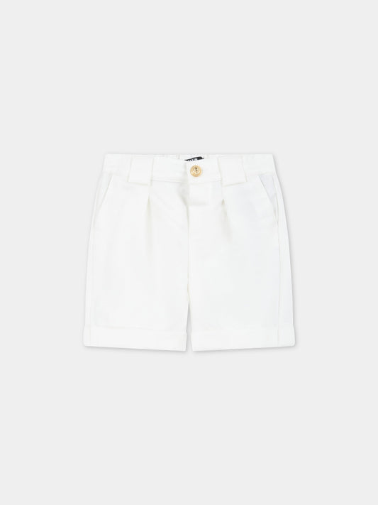 Shorts avorio per neonato con patch logato,Balmain Kids,BS6609 I0089 101