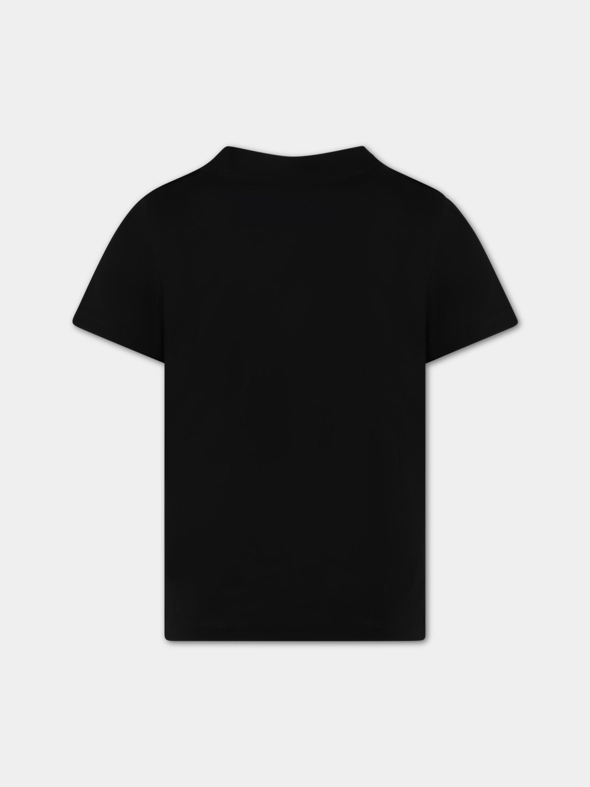 T-shirt nera per bambini con logo dorato in rilievo,Balmain Kids,BS8A71 Z0082 930OR