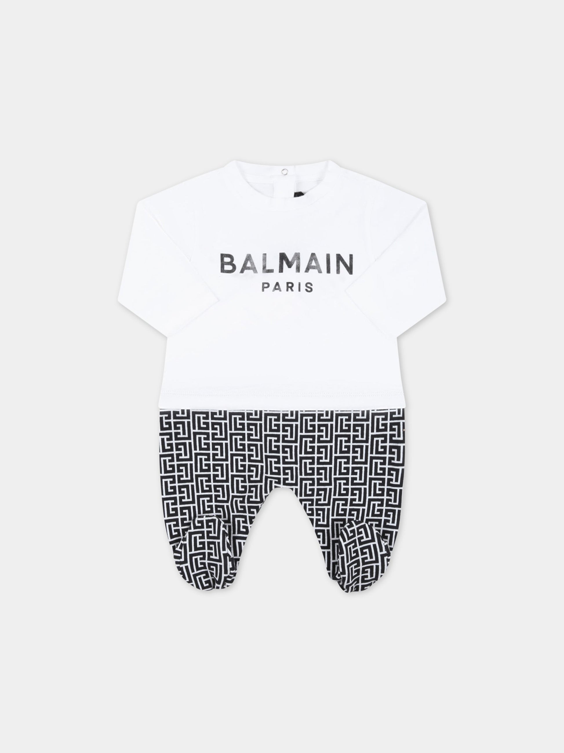 Set bianco e nero per neonato con logo nero,Balmain Kids,BSB539 Z0057 100NE