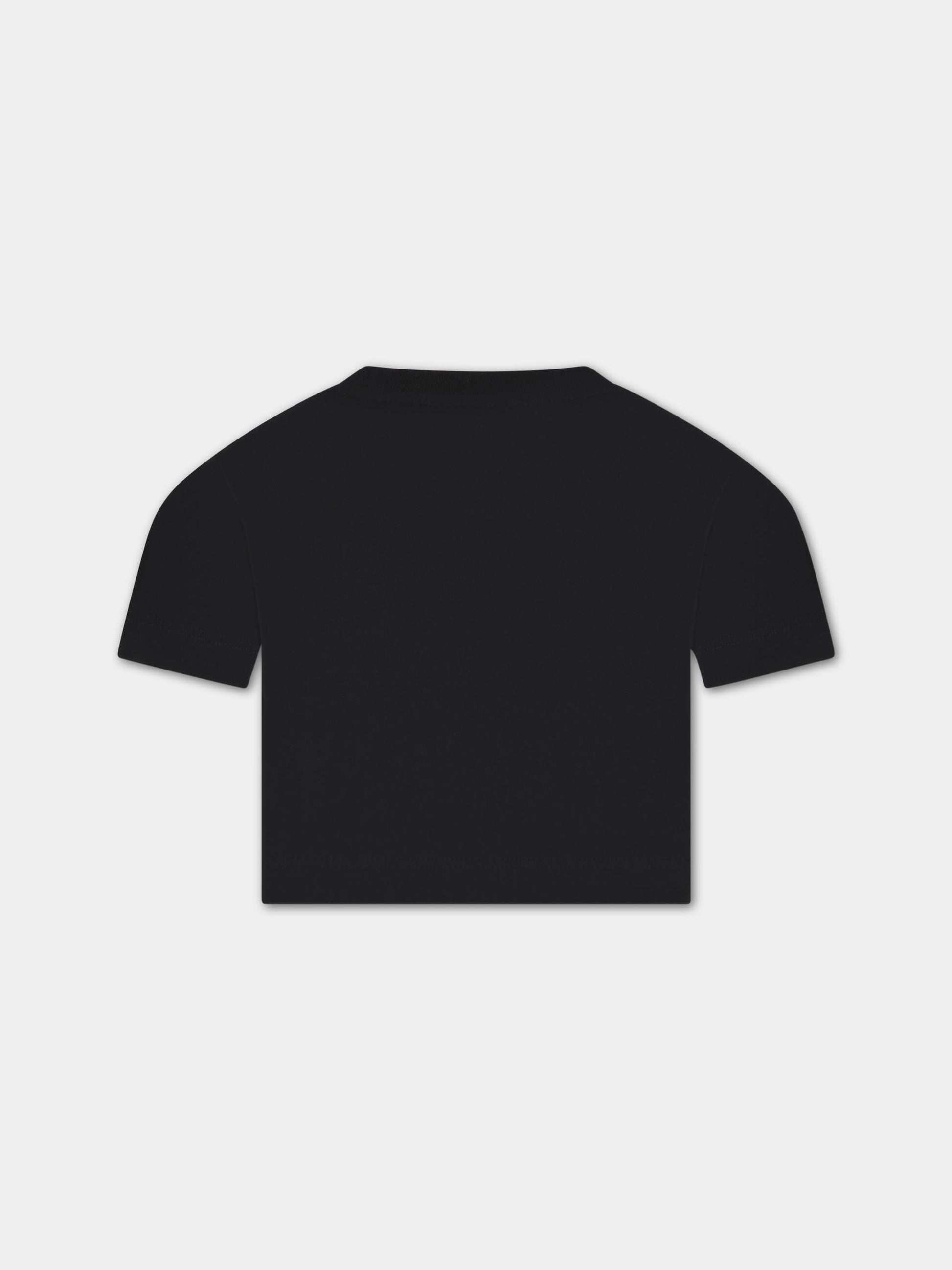 T-shirt nera corta per bambina con logo bianco FF,Fendi Kids,JFI276 7AJ F0GME