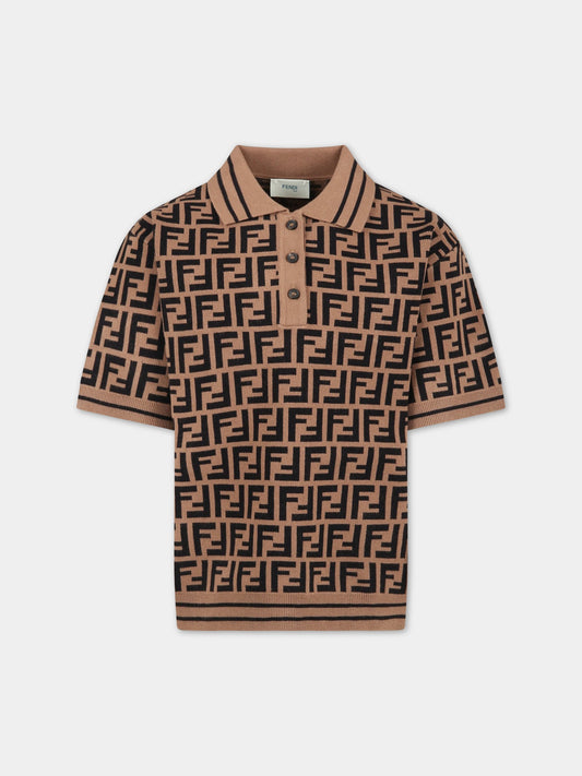 Maglione marrone per bambino con FF nere,Fendi Kids,JMG094 AEYD F15B6