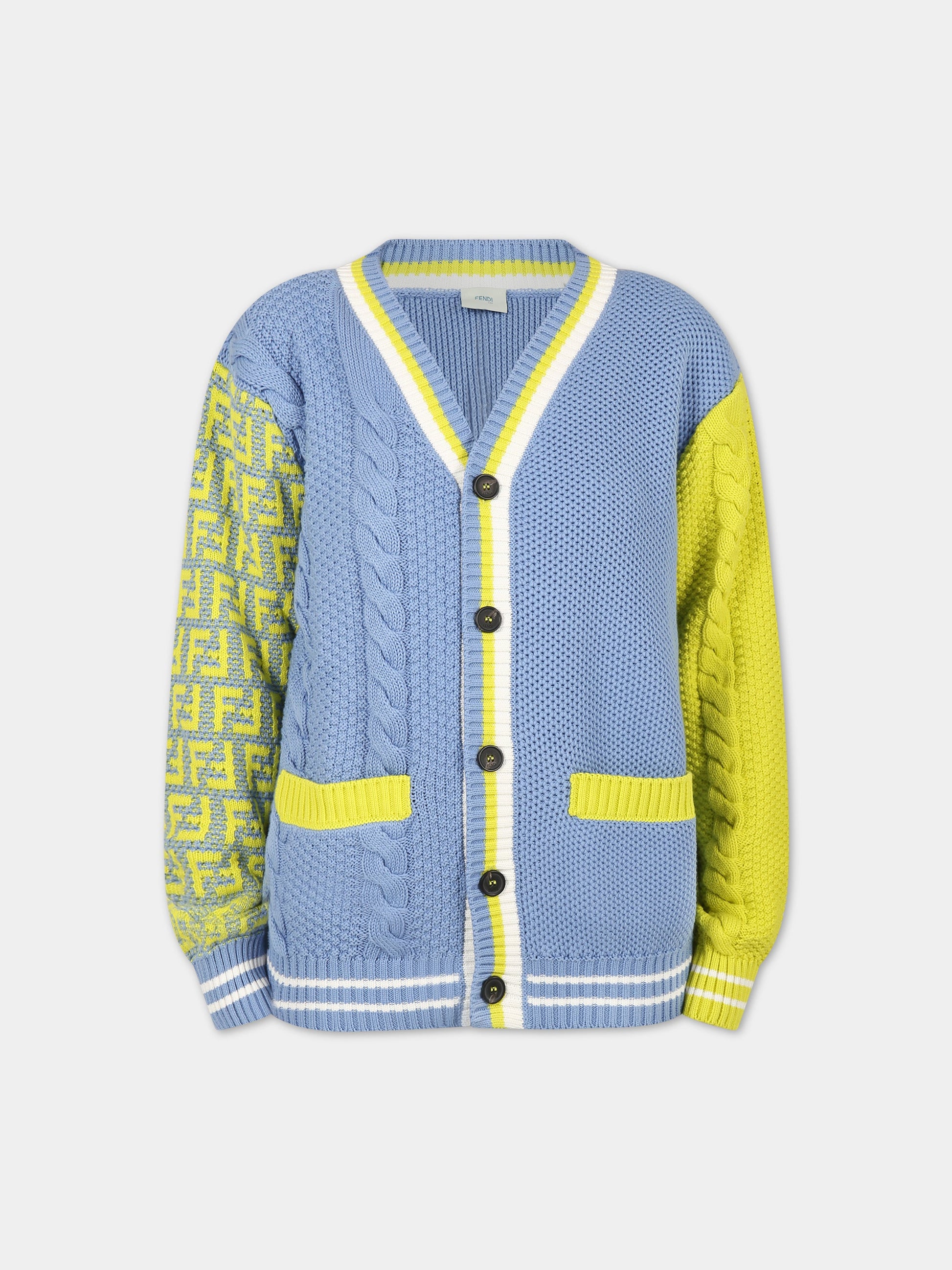 Cardigan multicolor per bambino con iconiche doppie FF,Fendi Kids,JMG095 AMHC F1JKV
