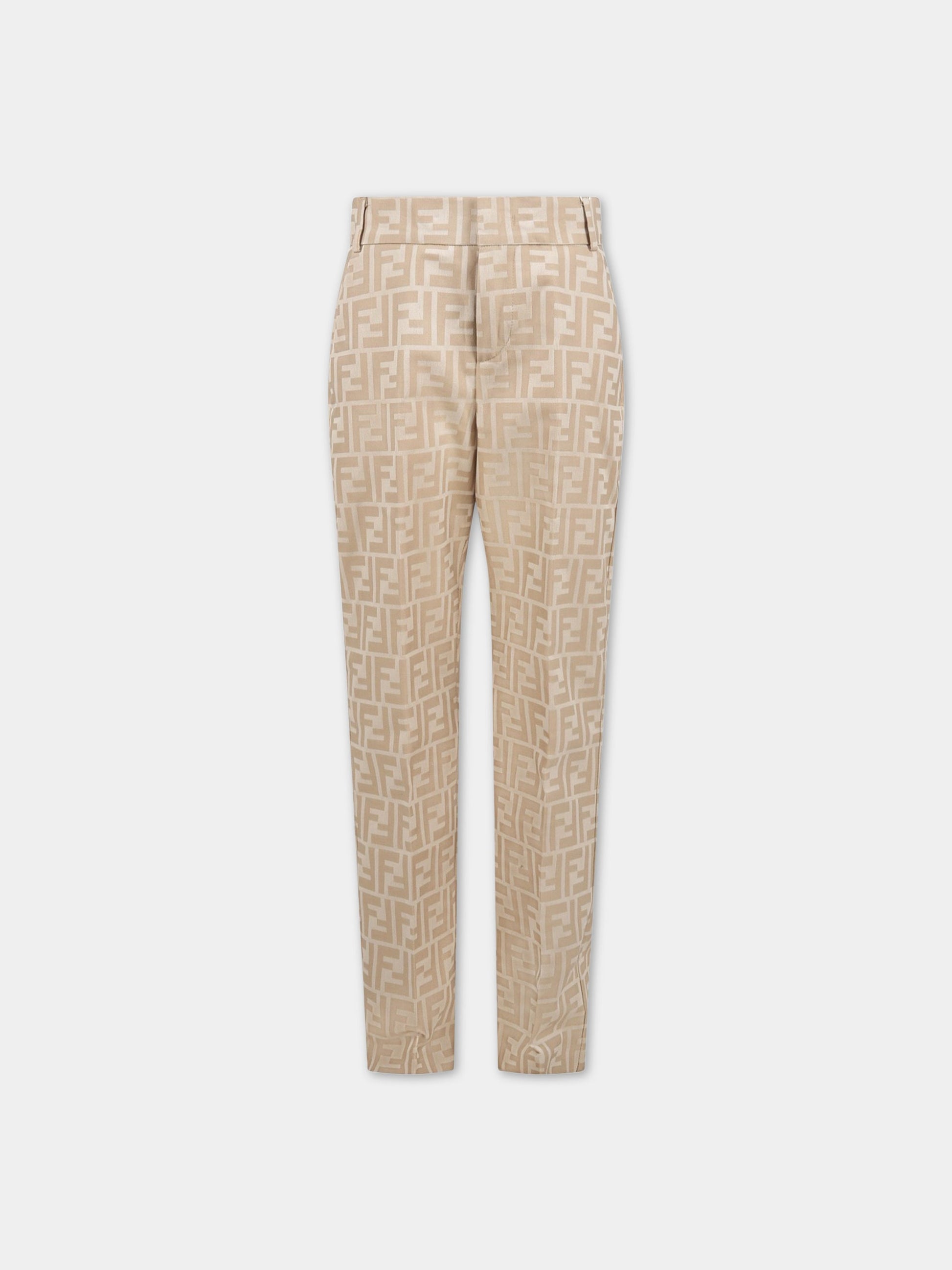 Pantaloni beige per bambino con FF,Fendi Kids,JMF419 ALO6 F1F4G