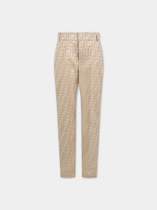 Pantaloni beige per bambino con FF,Fendi Kids,JMF419 ALO6 F1F4G