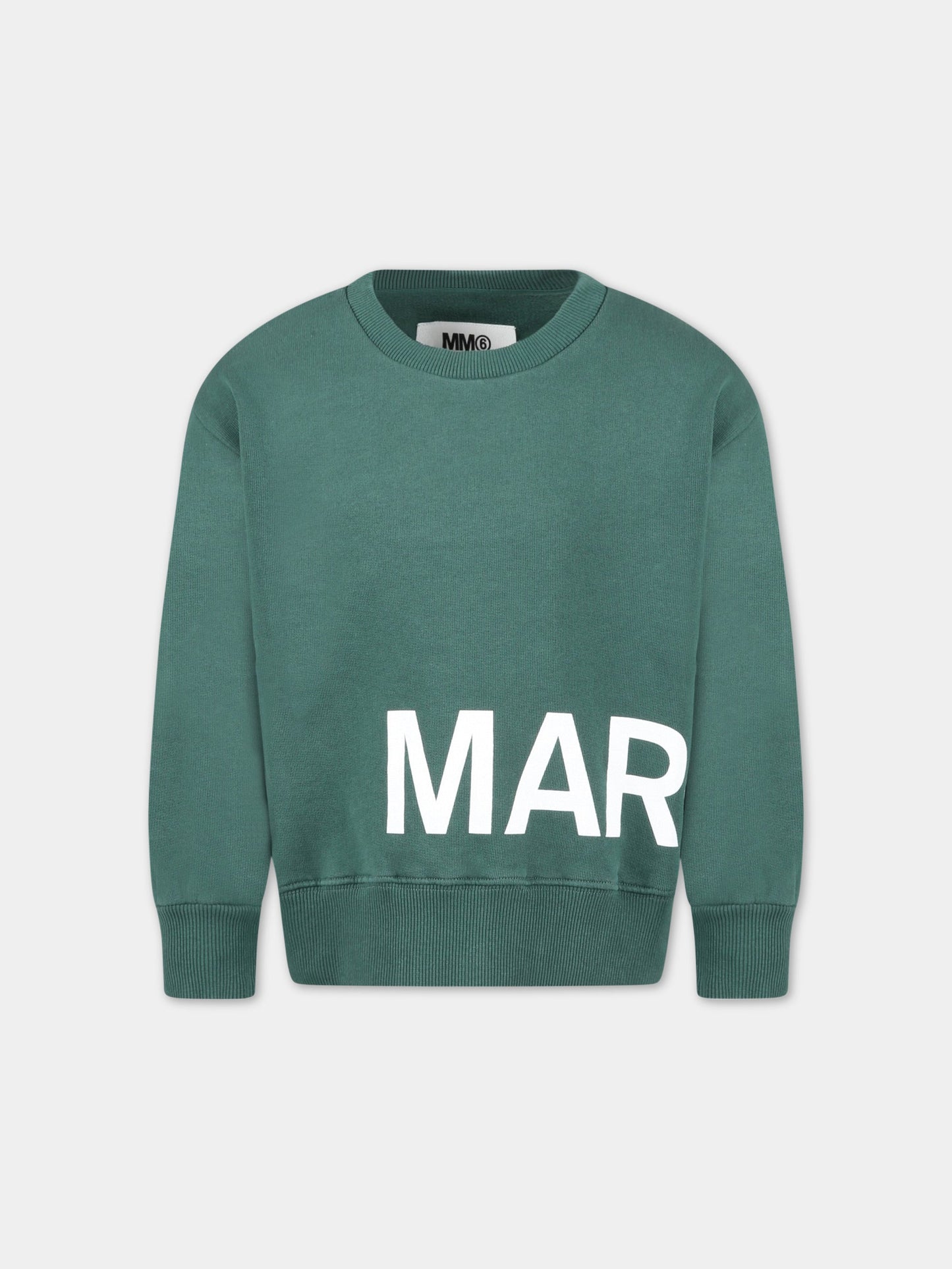 Felpa verde per bambini con logo bianco,Mm6 Maison Margiela,M60313 MM006 M6507