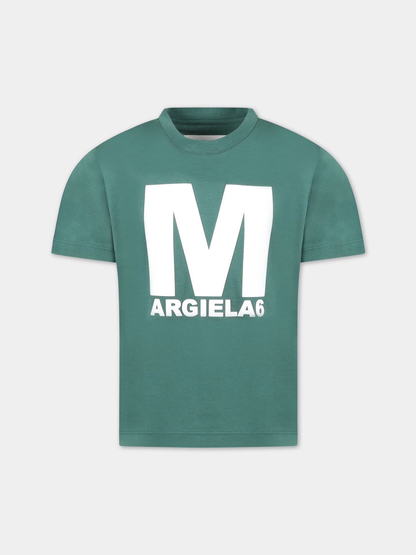 T-shirt verde per bambini con logo bianco,Mm6 Maison Margiela,M60339 MM010 M6507