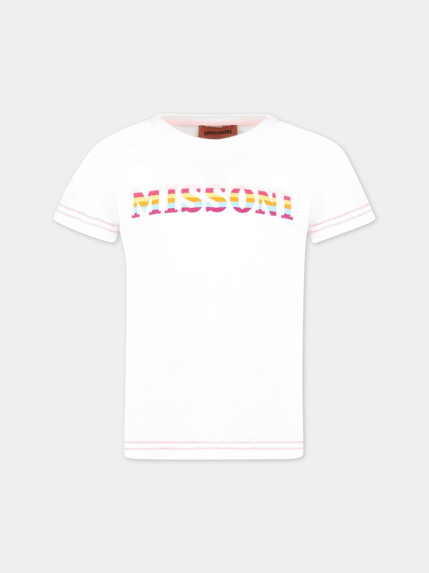 T-shirt bianca per bambina con logo ricamato,Missoni,MS8A41 J0177 100