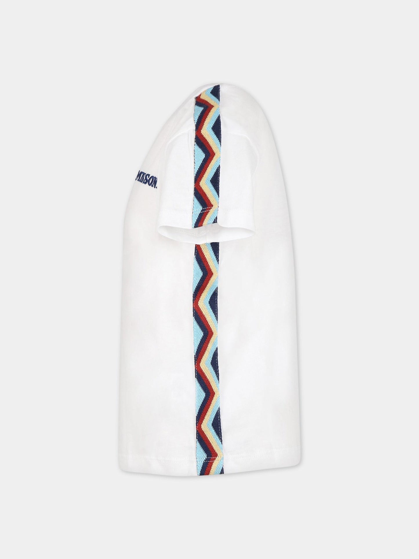 T-shirt bianco per bambini con logo e iconico motivo chevron,Missoni,MS8P91 J0177 100MC