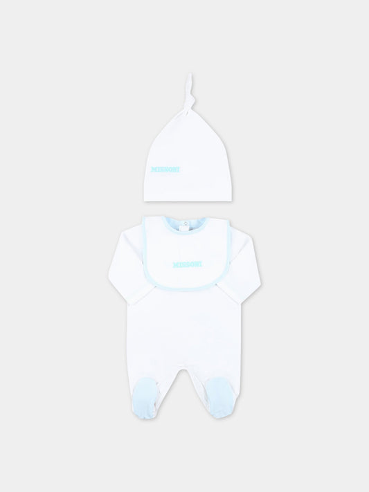 Set bianco per neonato con logo celeste,Missoni,MSB019 J0177 100CE