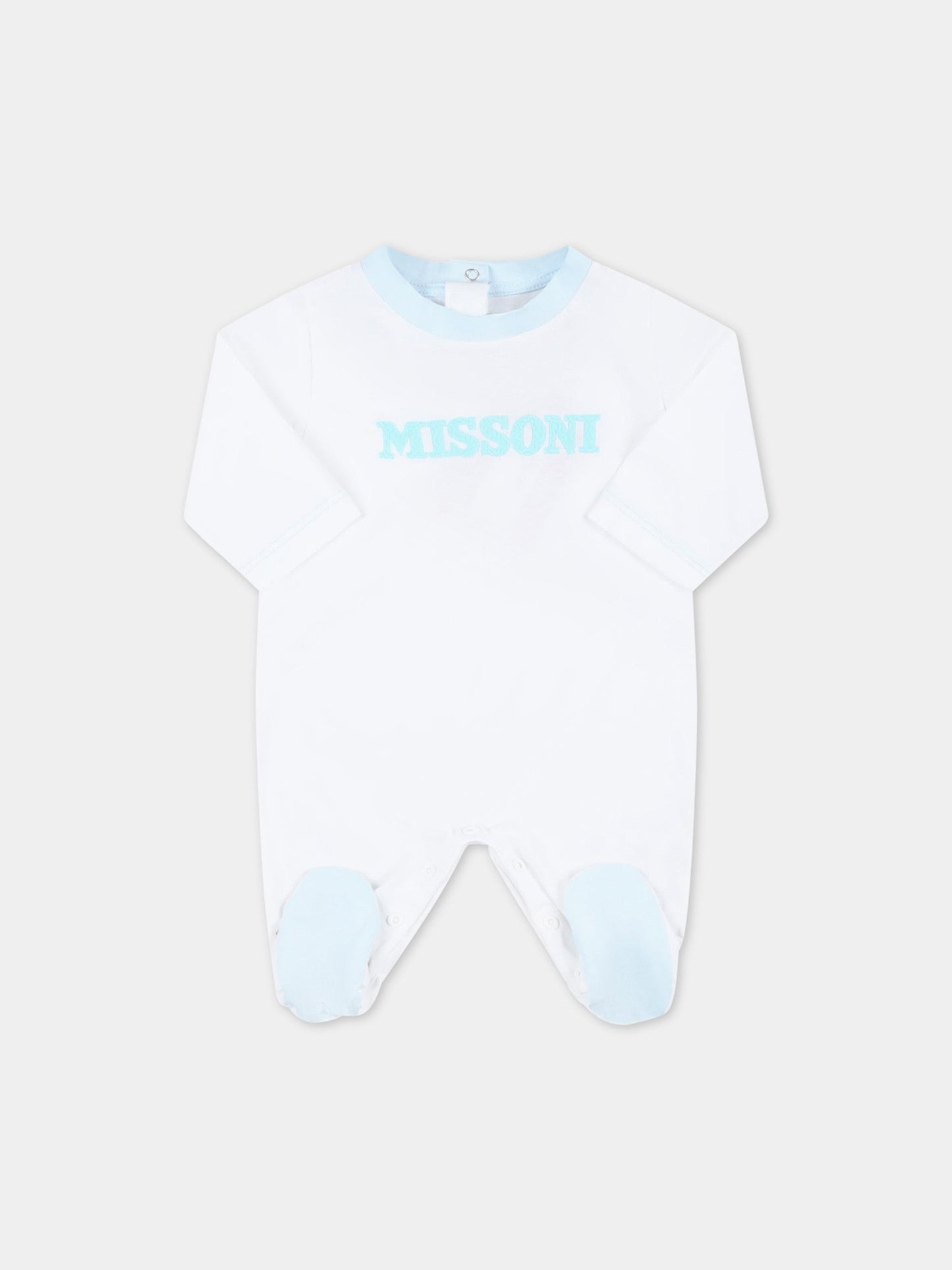 Set bianco per neonato con logo celeste,Missoni,MSB019 J0177 100CE