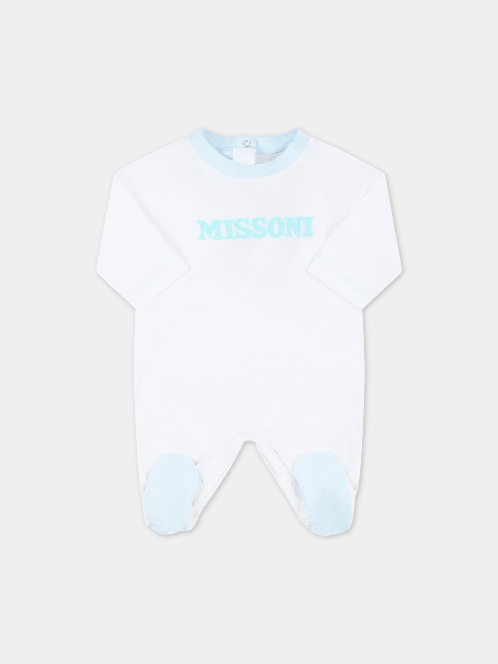 Set bianco per neonato con logo celeste,Missoni,MSB019 J0177 100CE