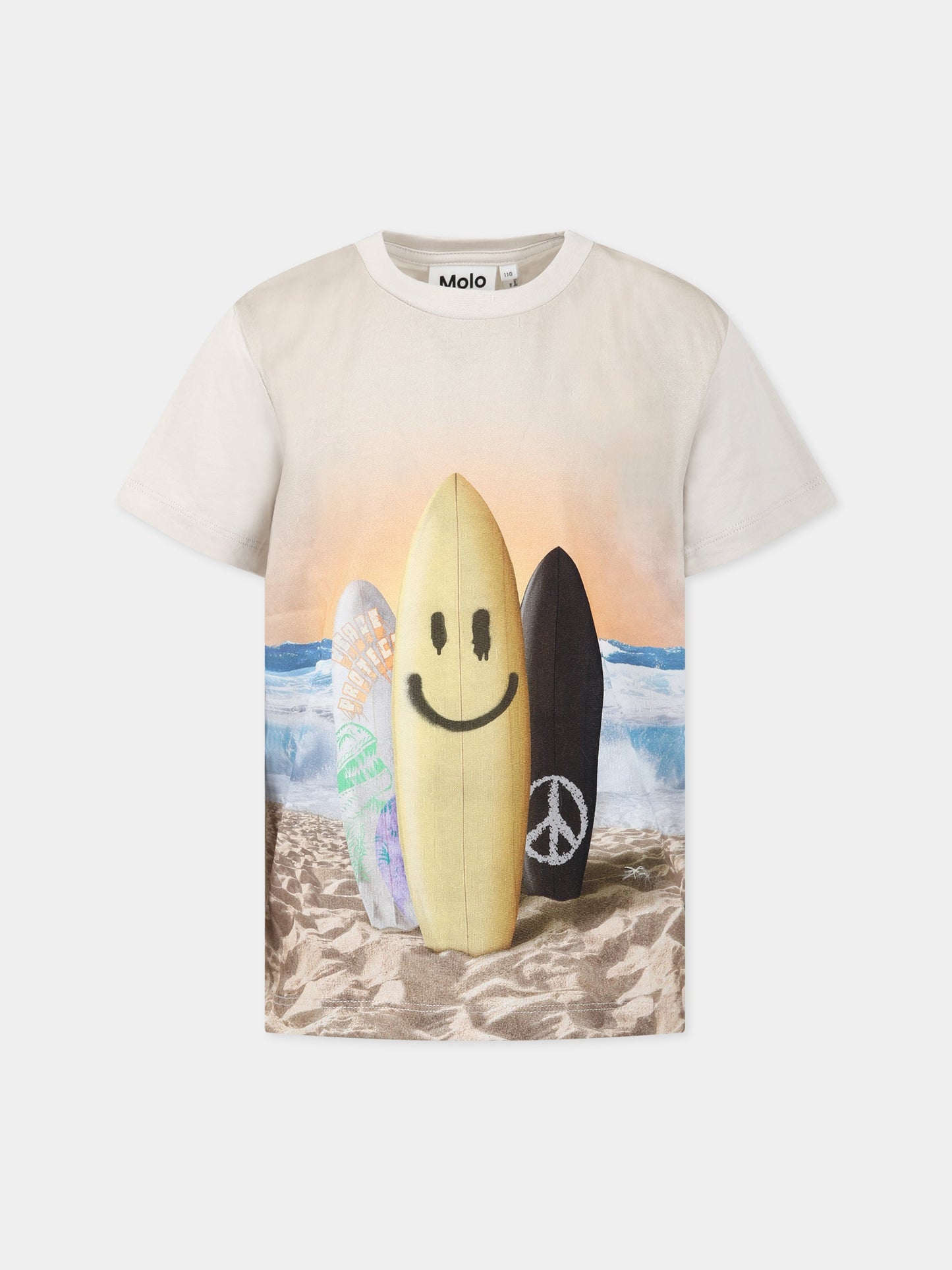 T-shirt multicolor per bambino con stampa spiaggia,Molo,1S23A206 3225