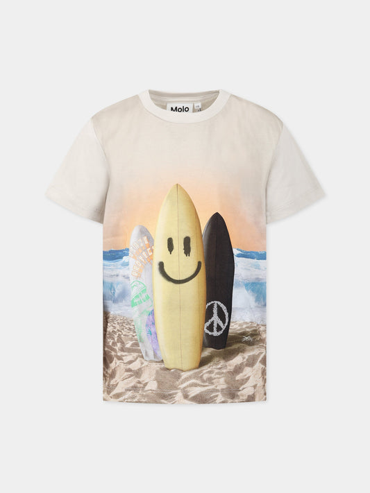 T-shirt multicolor per bambino con stampa spiaggia,Molo,1S23A206 3225