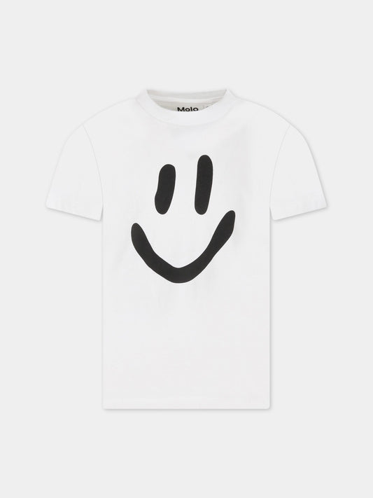 T-shirt bianca per bambini con smile nero,Molo,6S23A207 0000
