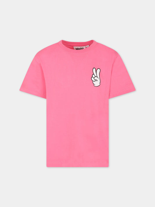 T-shirt rosa per bambina con patch logato,Molo,6S23A216 2705