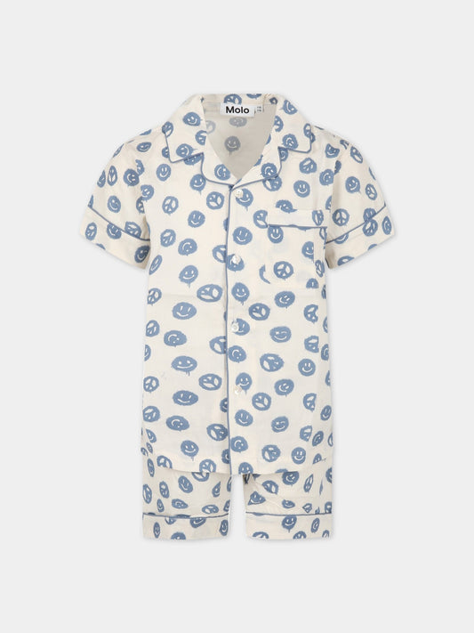Pigiama avorio per bambino con stampe blu all-over e con logo,Molo,6S23R502 6836