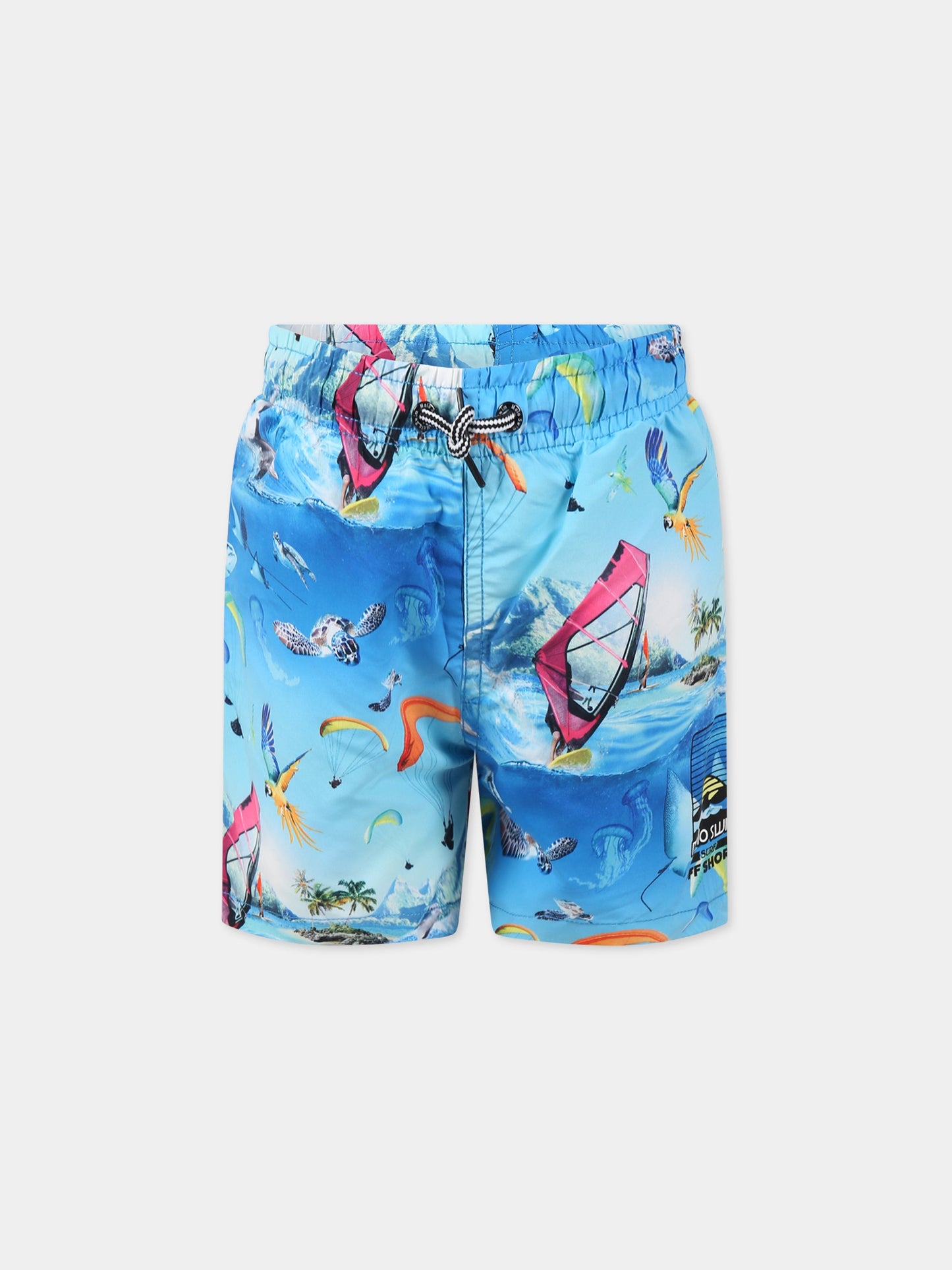 Boxer-mare azzurro per bambino con stampa animali, paracadute e logo,Molo,8S23P404 6712