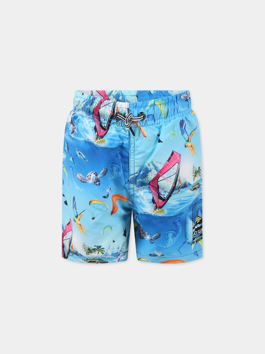 Boxer-mare azzurro per bambino con stampa animali, paracadute e logo,Molo,8S23P404 6712