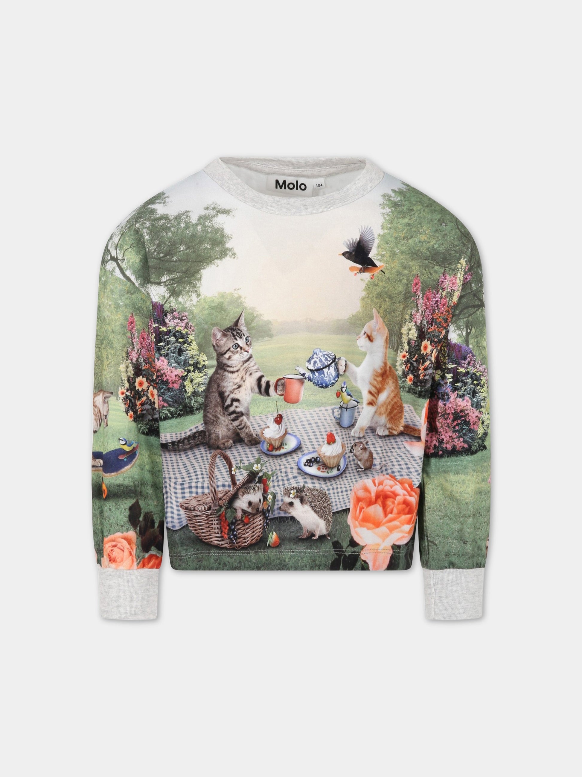 T-shirt multicolor per bambina con gatti e logo,Molo,2S23A403 3274