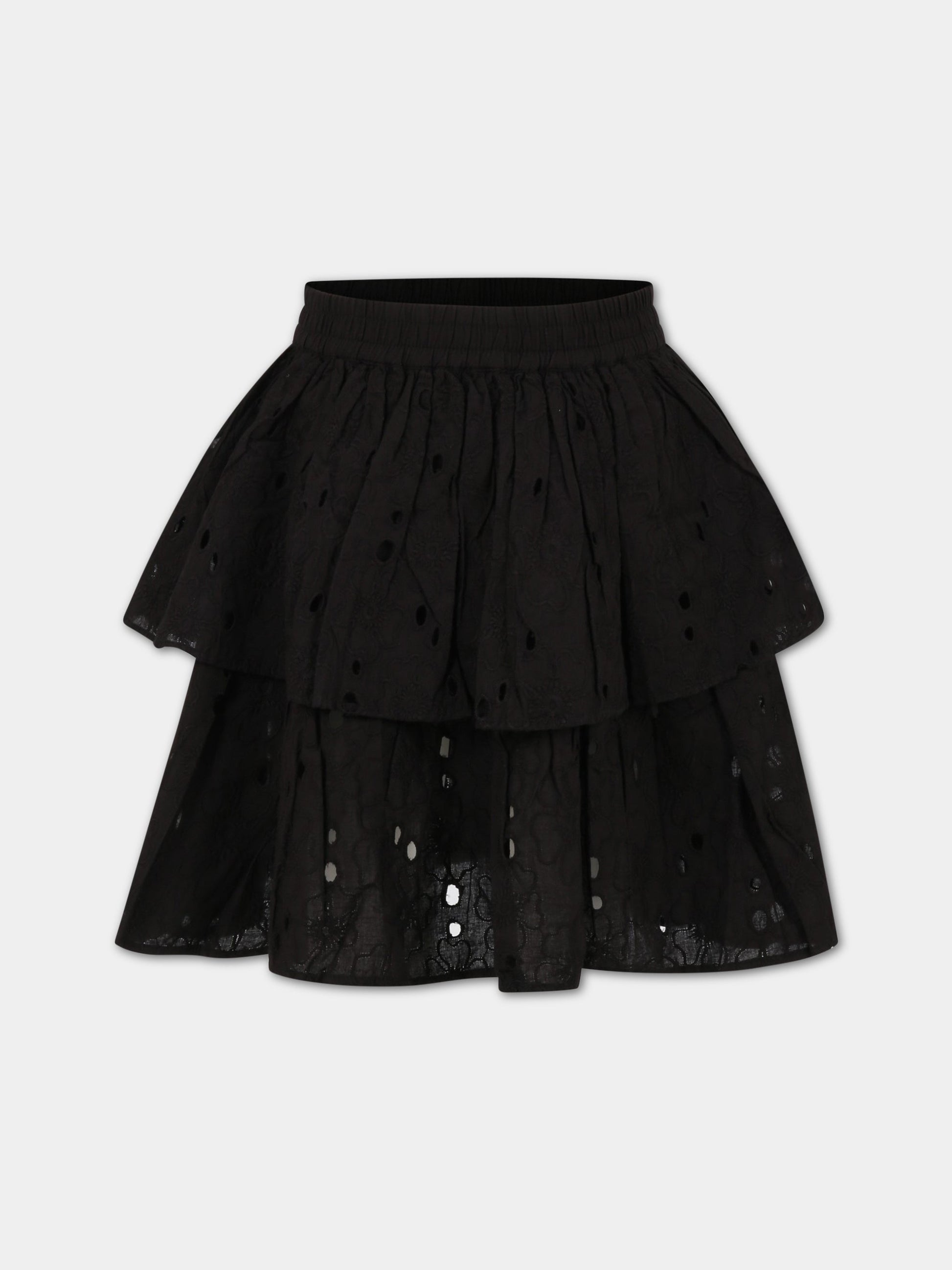 Gonna nera per bambina con fiori e patch logato,Molo,2S23D106 0099