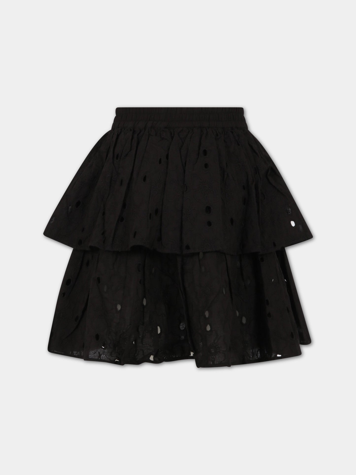 Gonna nera per bambina con fiori e patch logato,Molo,2S23D106 0099