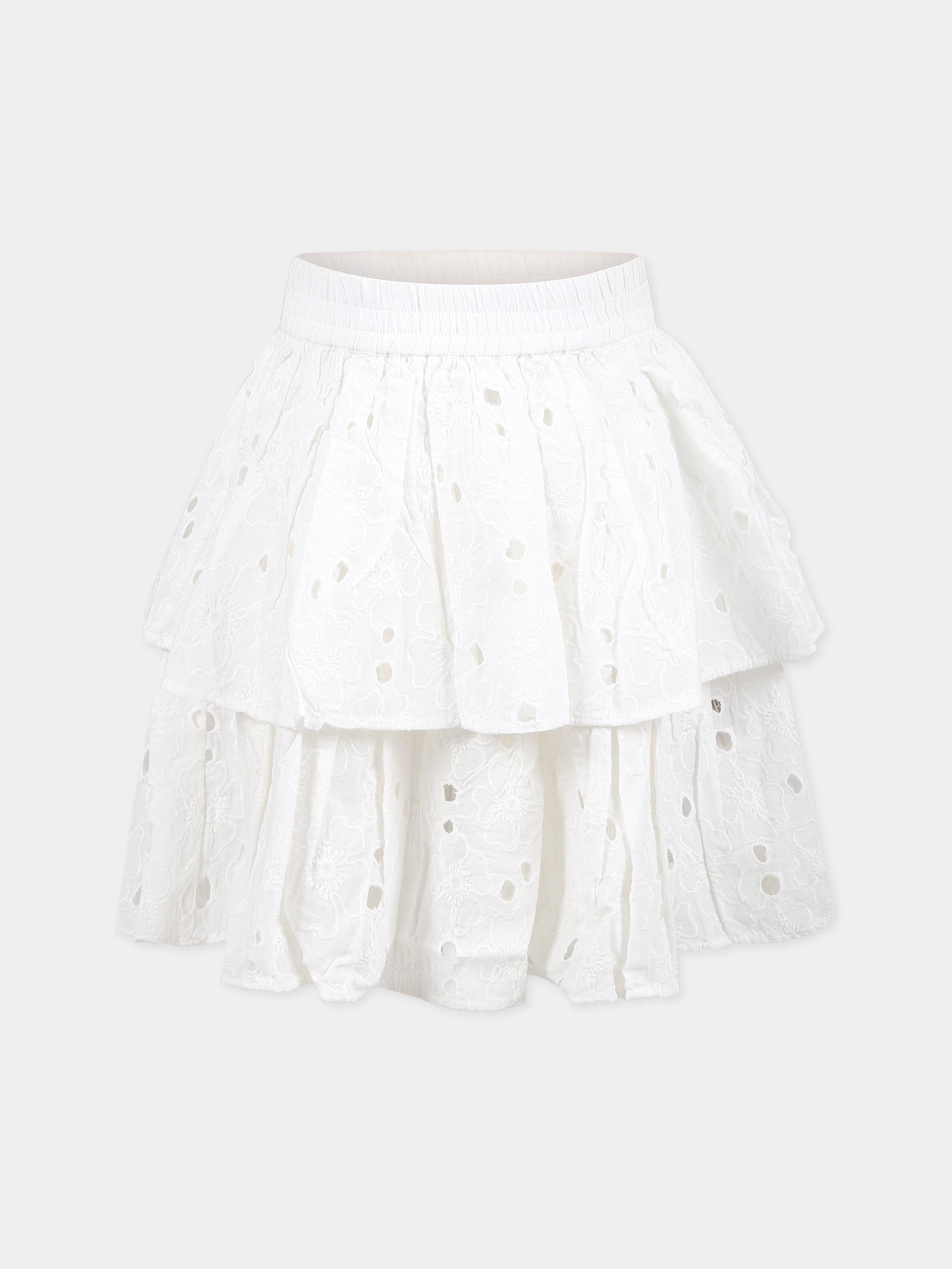 Gonna bianca per bambina con fiori e patch logato,Molo,2S23D106 0000