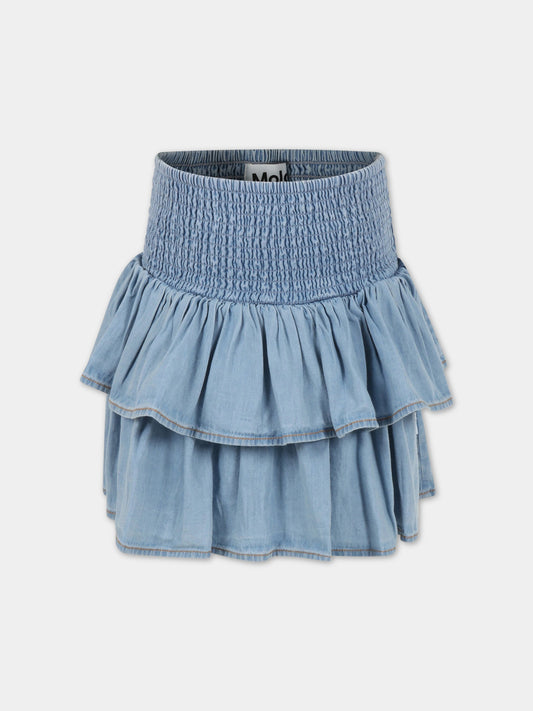 Gonna azzurra per bambina con rouches e patch logato,Molo,2S23D112 8746