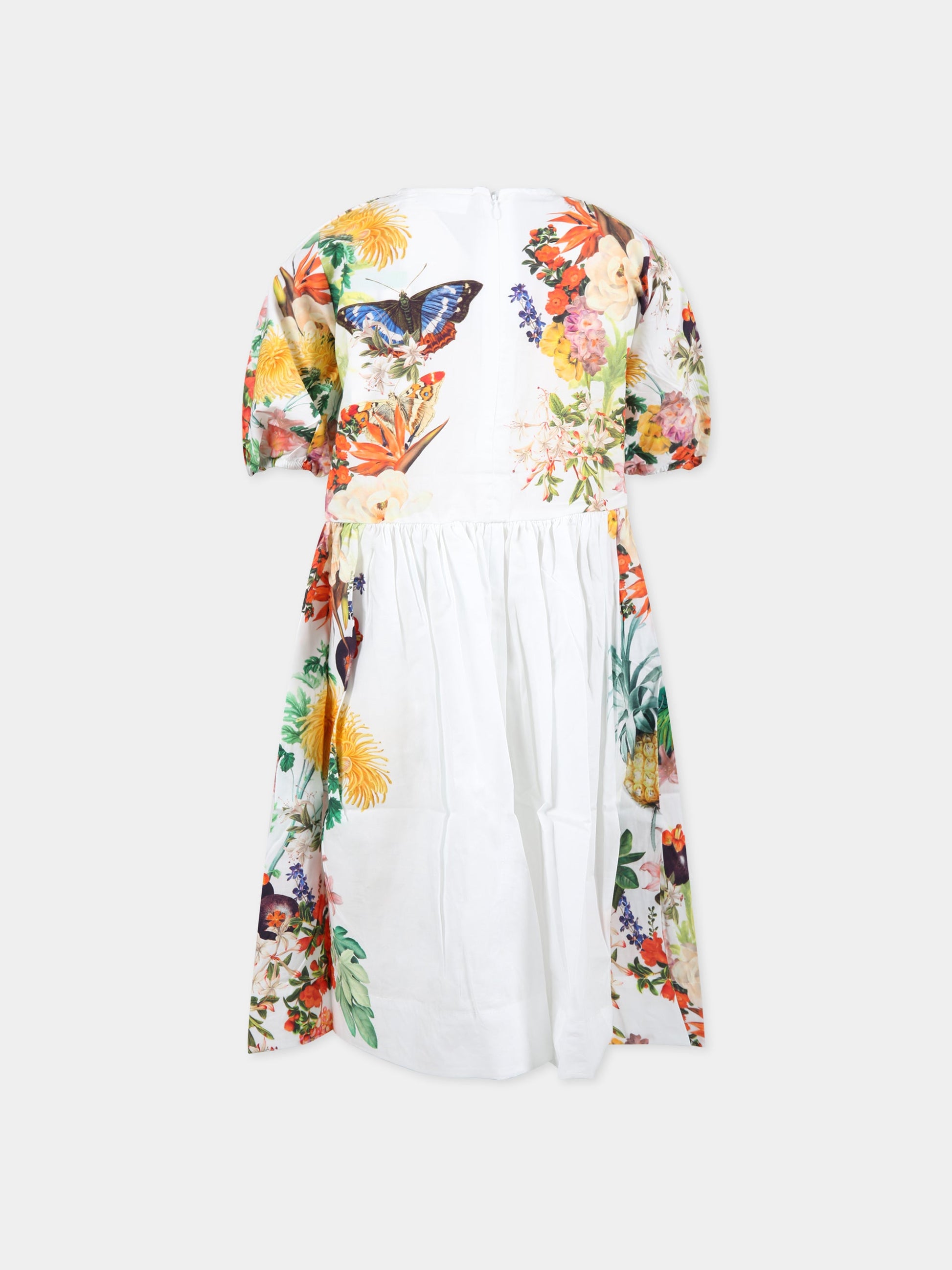 Vestito multicolor per bambina con stampa fiori, frutta tropicale e farfalle,Molo,2S23E117 7930