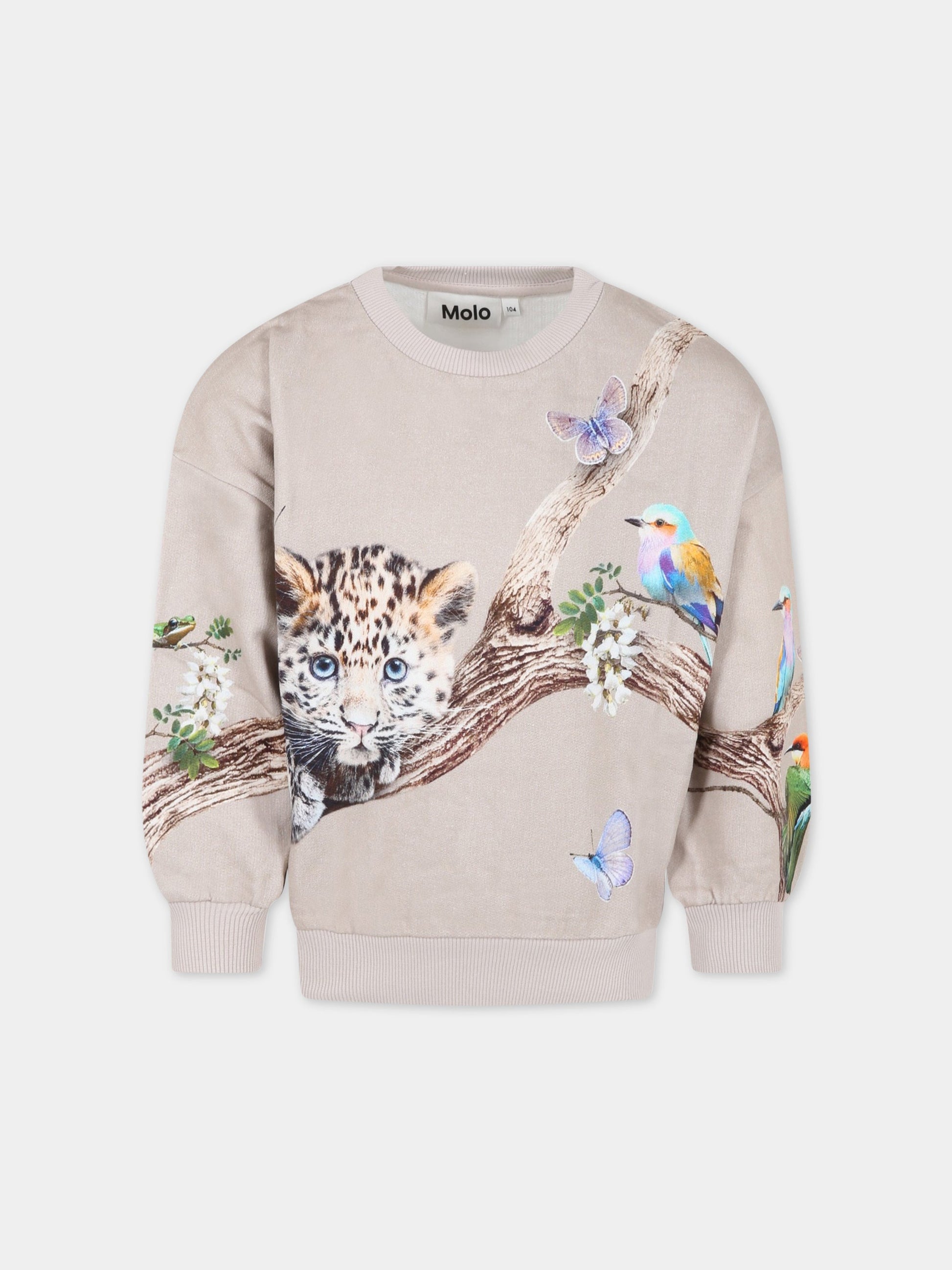 Felpa beige per bambina con tigre e fiori,Molo,2S23J207 3272