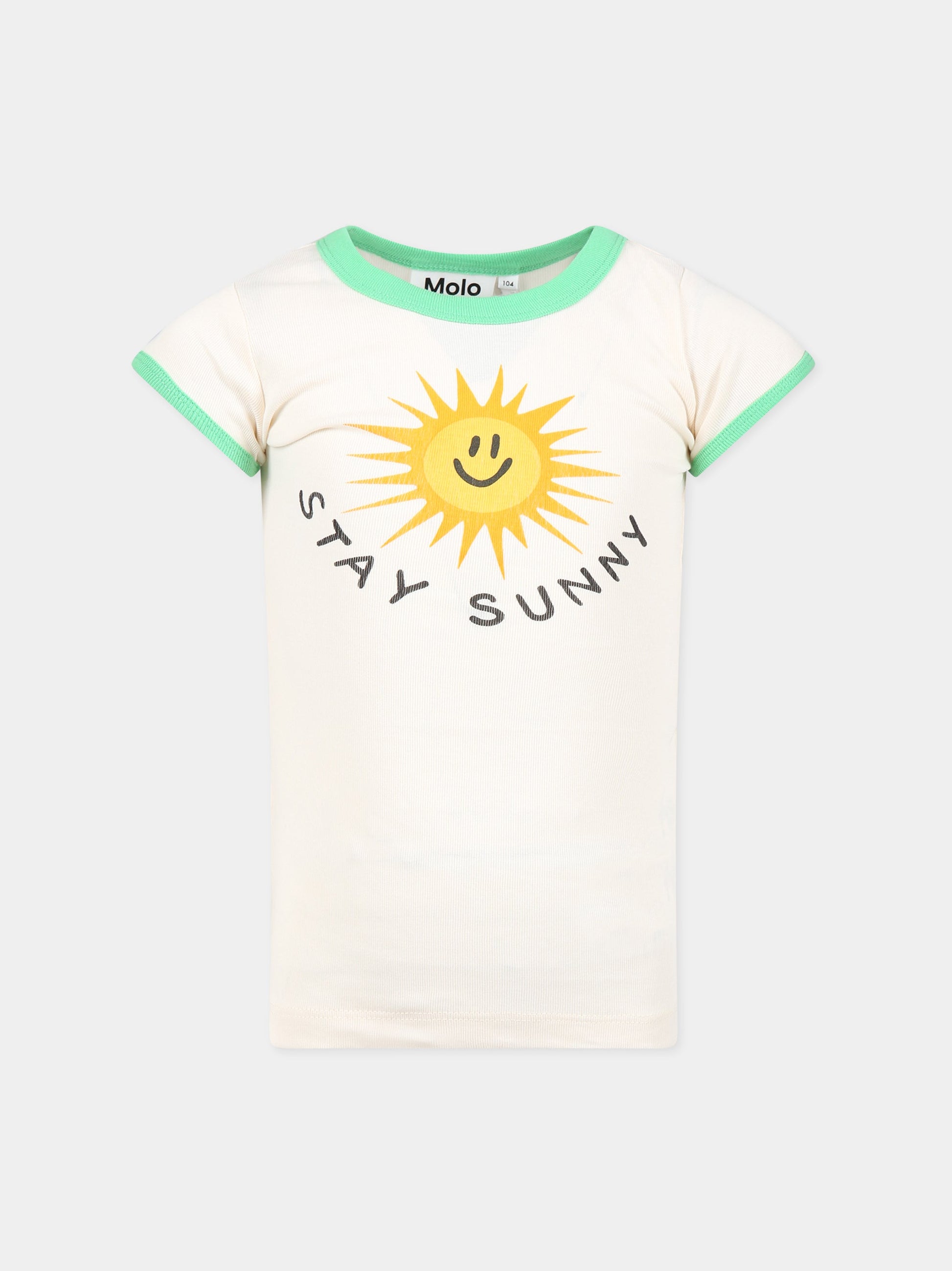 T-shirt avorio per bambina con stampa sole e scritta  Stay Sunny ,Molo,6S23A218 2444