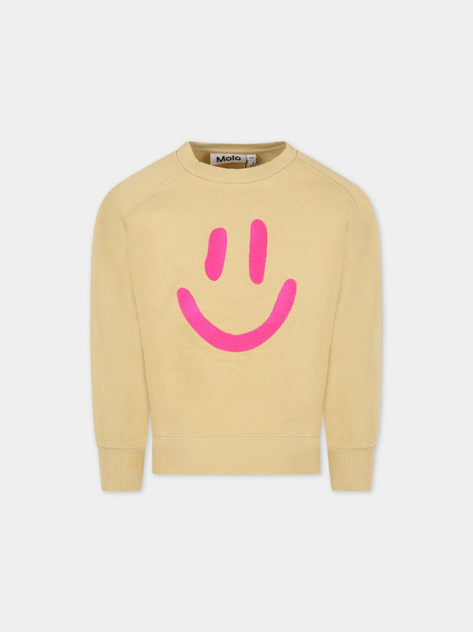 Felpa giallo-senape per bambina con smile fucsia,Molo,6S23J205 8703