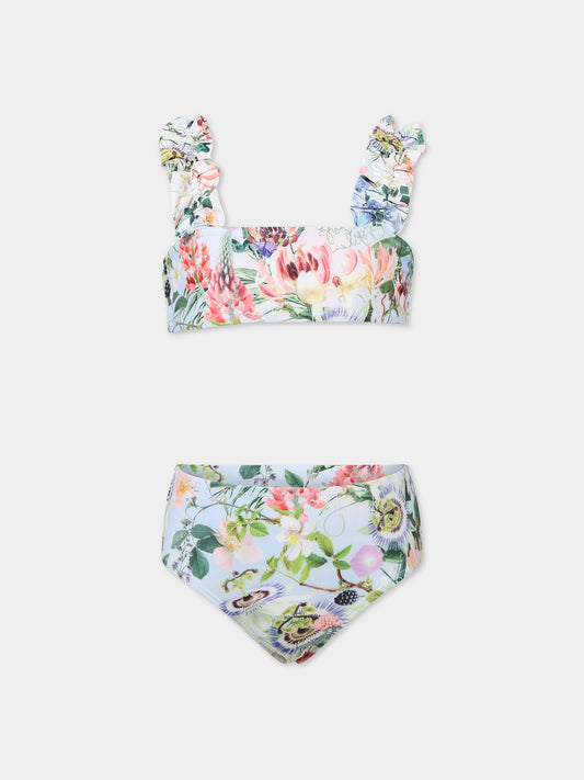 Bikini multicolor per bambina con stampa fiori e farfalle,Molo,8S23P102 6682