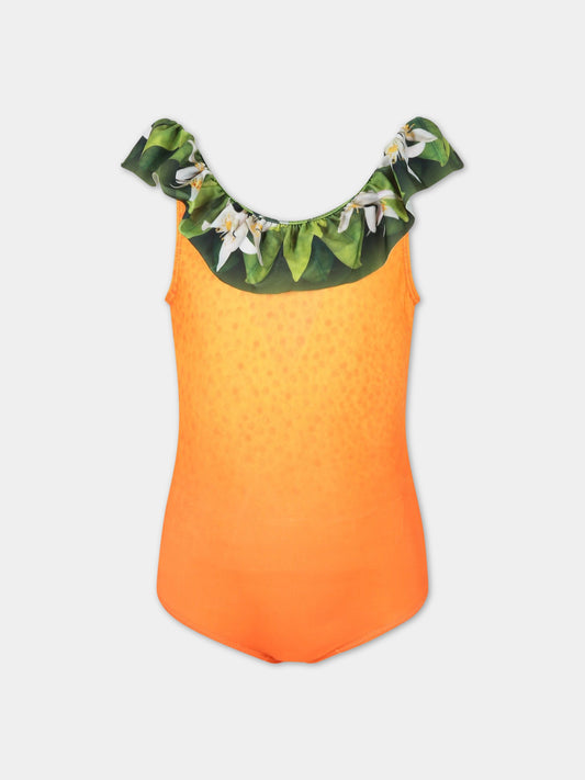 Costume arancione per bambina con logo,Molo,8S23P510 7882