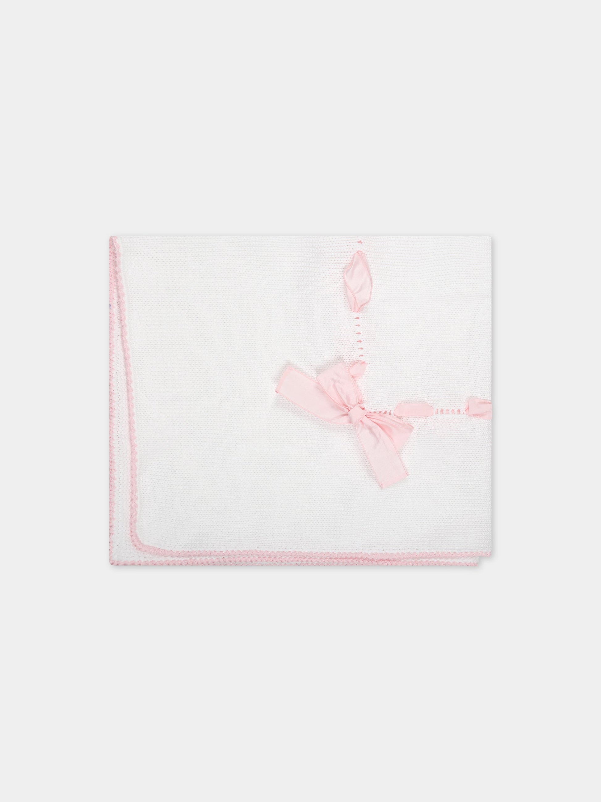 Coperta rosa per neonata con fiocco rosa,Little Bear,6000 BIANCO/ROSA