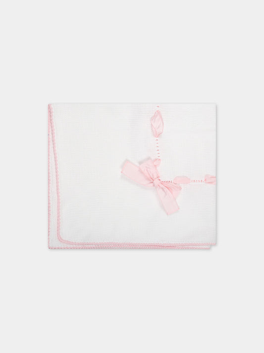 Coperta rosa per neonata con fiocco rosa,Little Bear,6000 BIANCO/ROSA