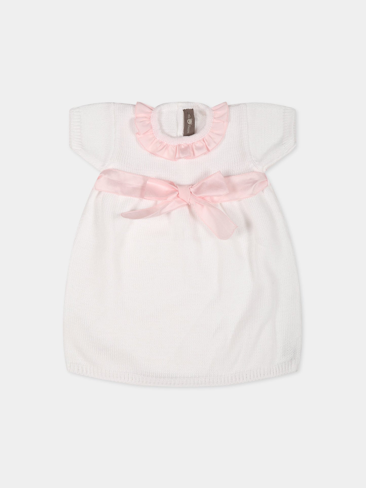 Vestito bianco per neonata con fiocco,Little Bear,6002 BIANCO/ROSA