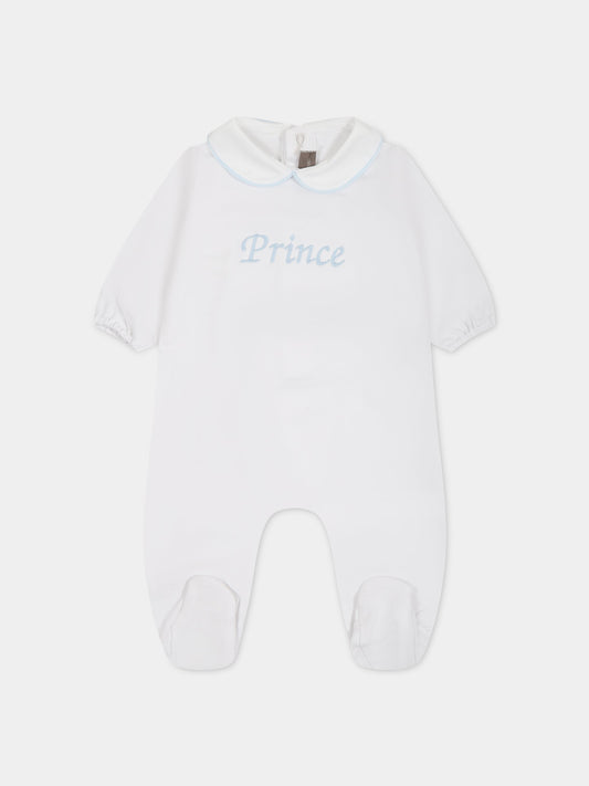 Tutina bianco per neonato con scritta  Prince ,Little Bear,6044 BIANCO/CIELO