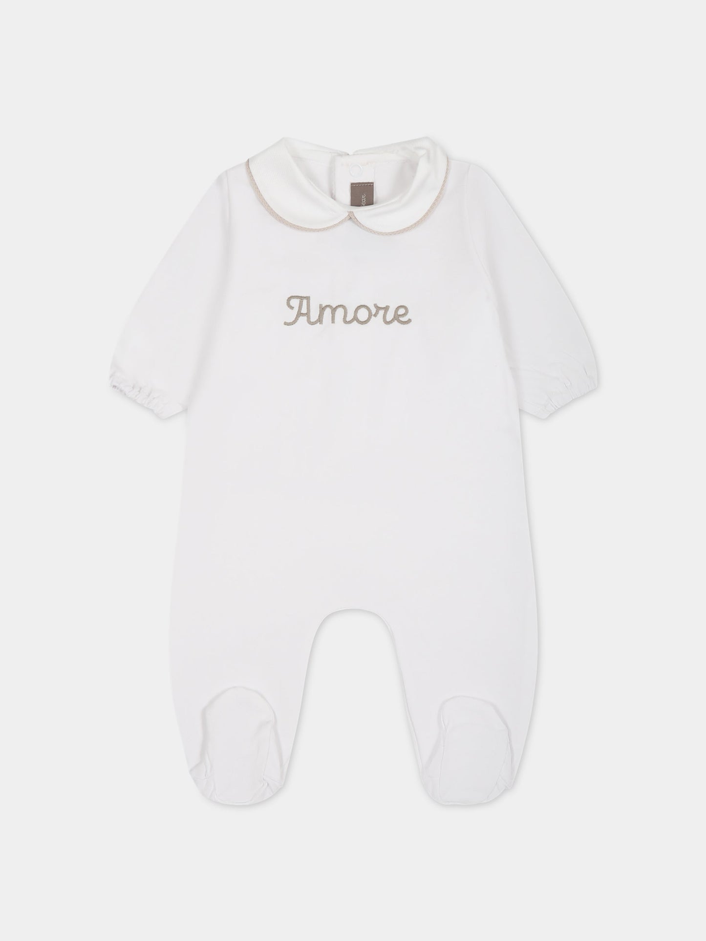 Tutina bianco per neonati con scritta  Amore ,Little Bear,6043 BIANCO/CORDA