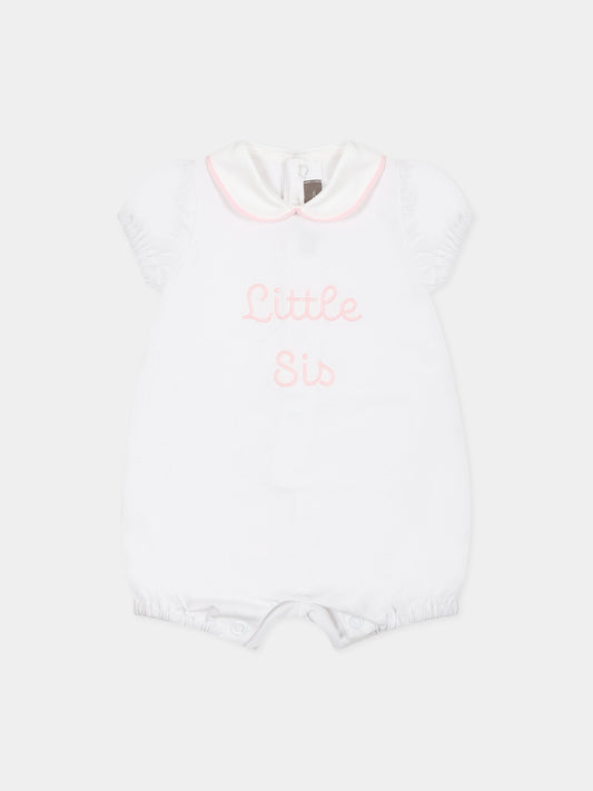 Pagliaccetto bianco per neonata con scritta  Little Sis ,Little Bear,6050 BIANCO/ROSA