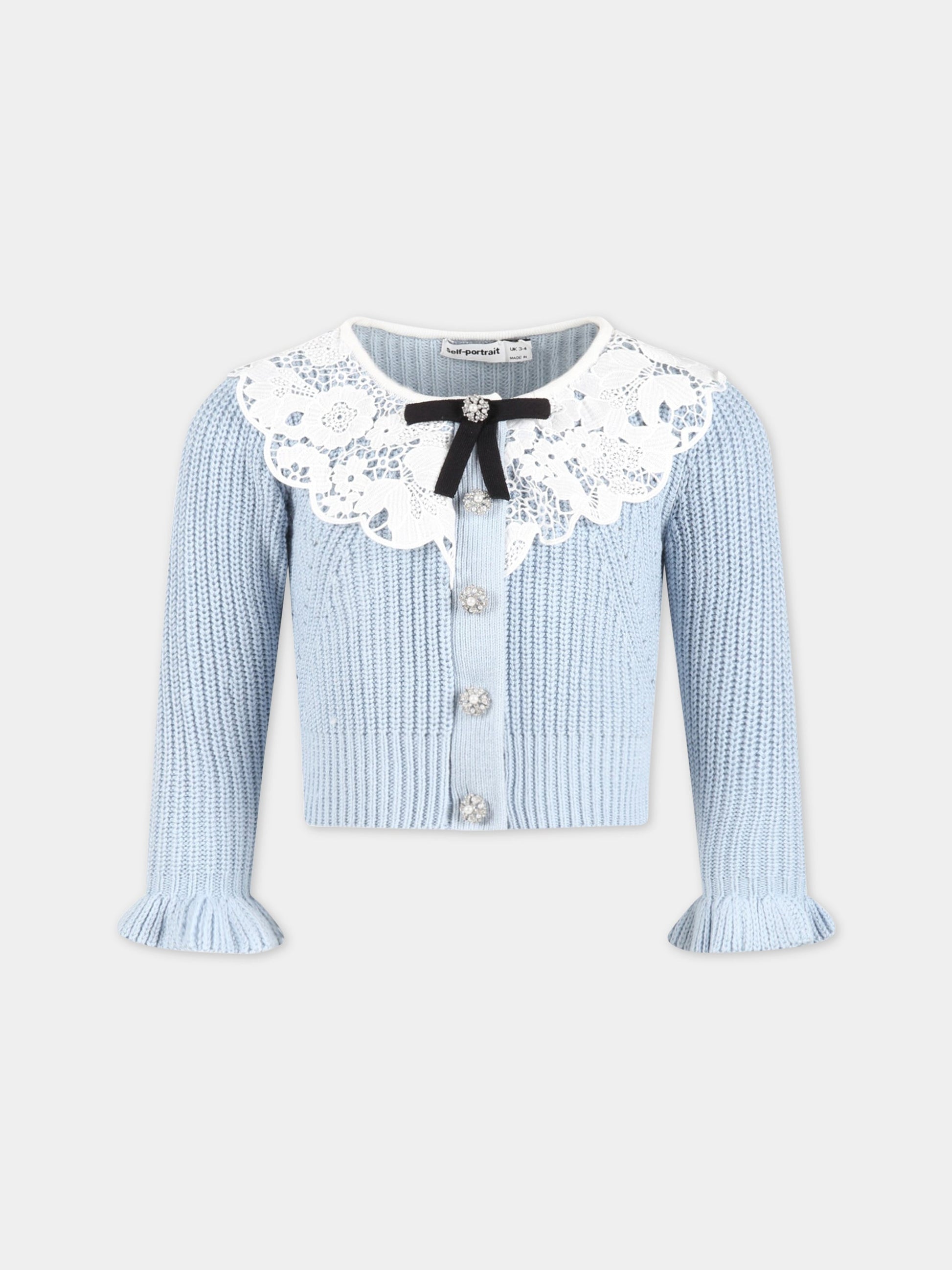 Cardigan celeste per bambina con fiocco nero,Self-portrait,RS23 710J BL 22458561