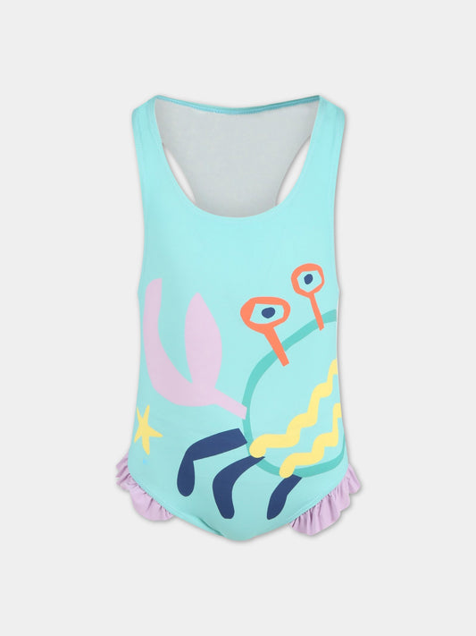 Costume celeste intero per bambina con granchio,Stella Mccartney Kids,8QCAN9 Z0157 607MC