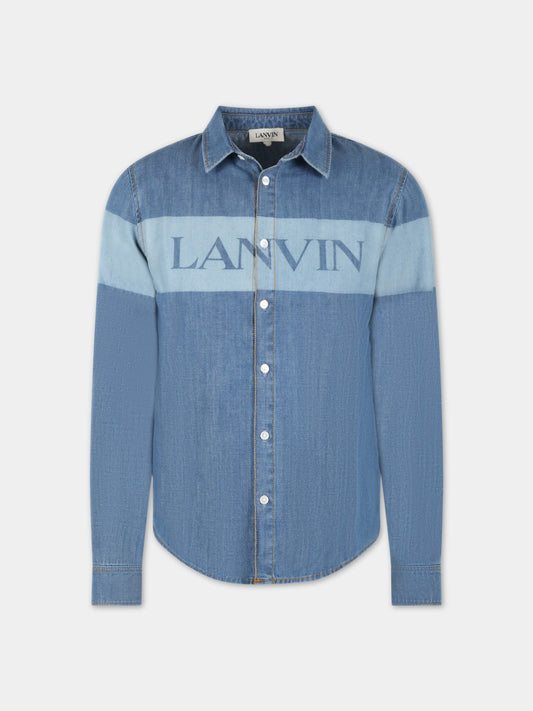 Camicia celeste per bambino con logo,Lanvin Petite,N25118 Z10