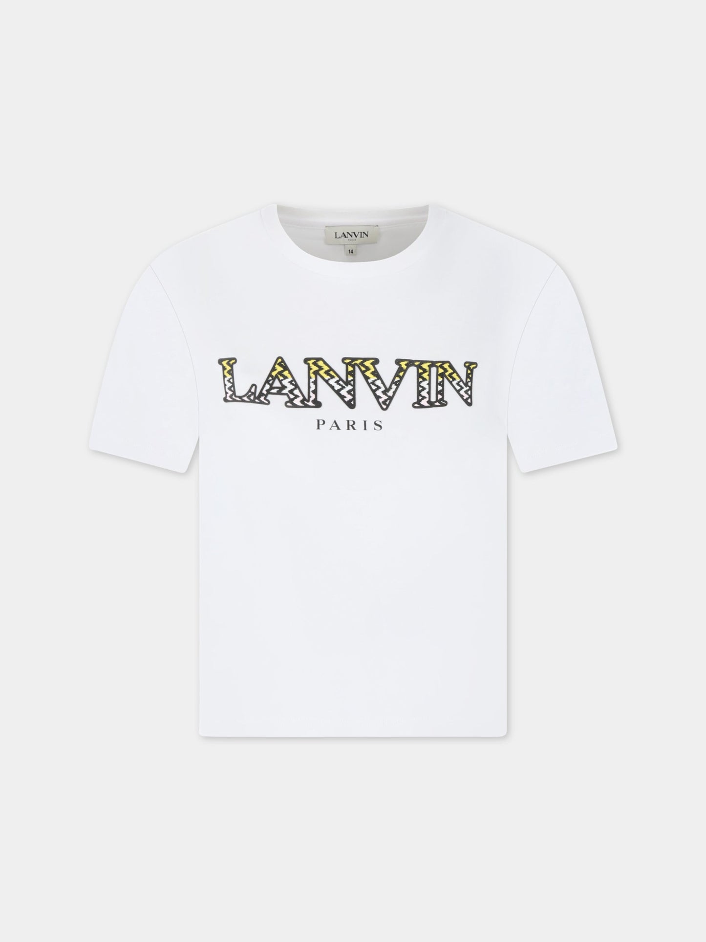 T-shirt bianca per bambino con logo giallo,Lanvin Petite,N25102 10P